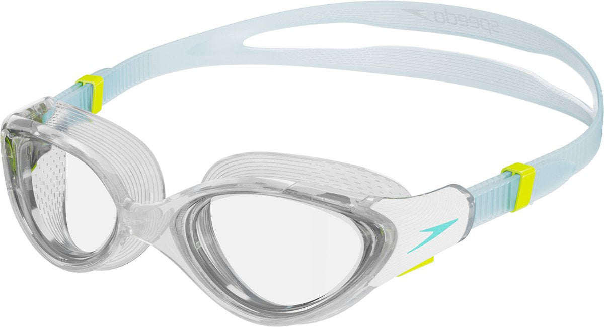 Speedo biofuse 2.0 zwembril dames - ergonomische duikbril volwassenen - anti condens uv-bescherming - professionele zwembril met drukknopsluiting - superzachte afdichting - clear blauw