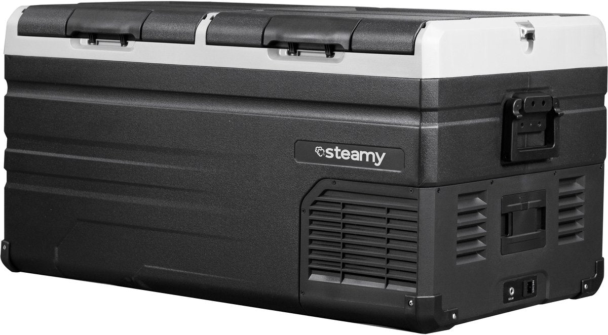 Steamy -e dual zone elektrische compressor koelbox - dual zone - 90 liter - 12v en 230v - voor auto en camping - zwart
