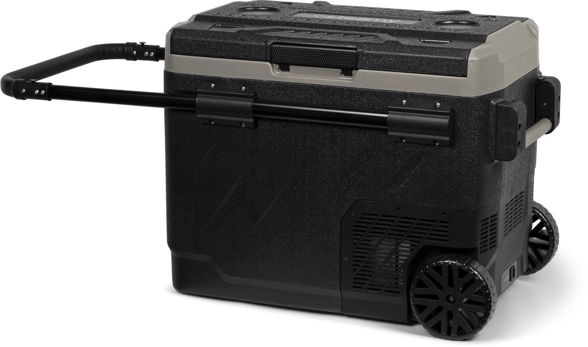 Steamy -e dual zone roller elektrische compressor koelbox op wielen - dual zone - 49 liter - 12v en 230v - voor auto en camping - zwart