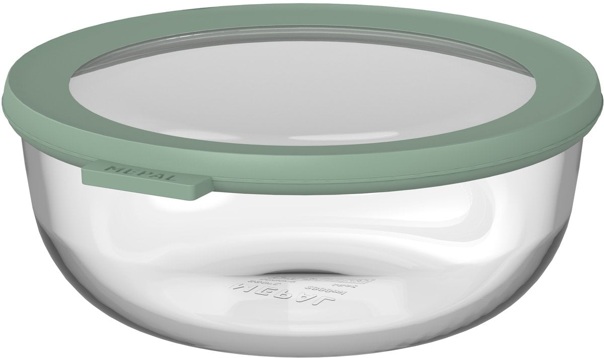 Mepal glazen vershouddoos rond cirqula - 1200 ml - glazen vershoudbakjes - hittebestendig tot 550 °c. zonder deksel - meal prep bakjes - nordic sage
