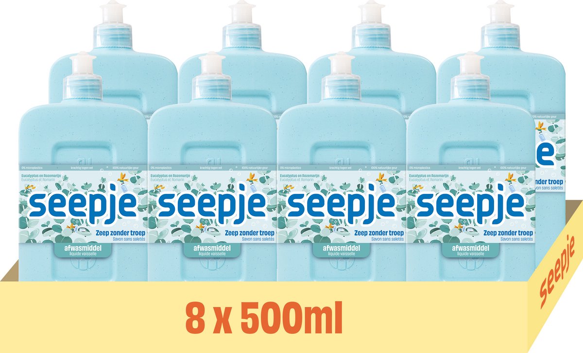 Seepje afwasmiddel spetterende eucalyptus - 8 x 500 ml - voordeelverpakking