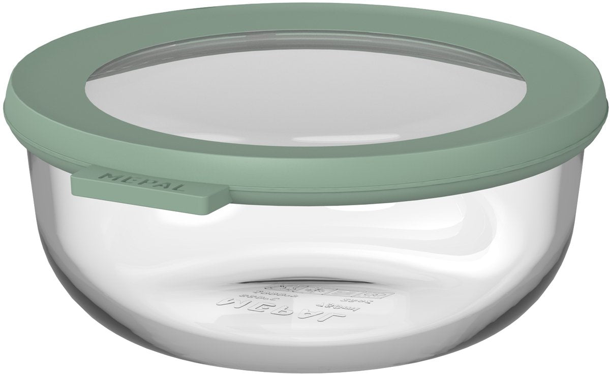 Mepal glazen vershouddoos rond cirqula - 750 ml - glazen vershoudbakjes - hittebestendig tot 550 °c. zonder deksel - meal prep bakjes - nordic sage