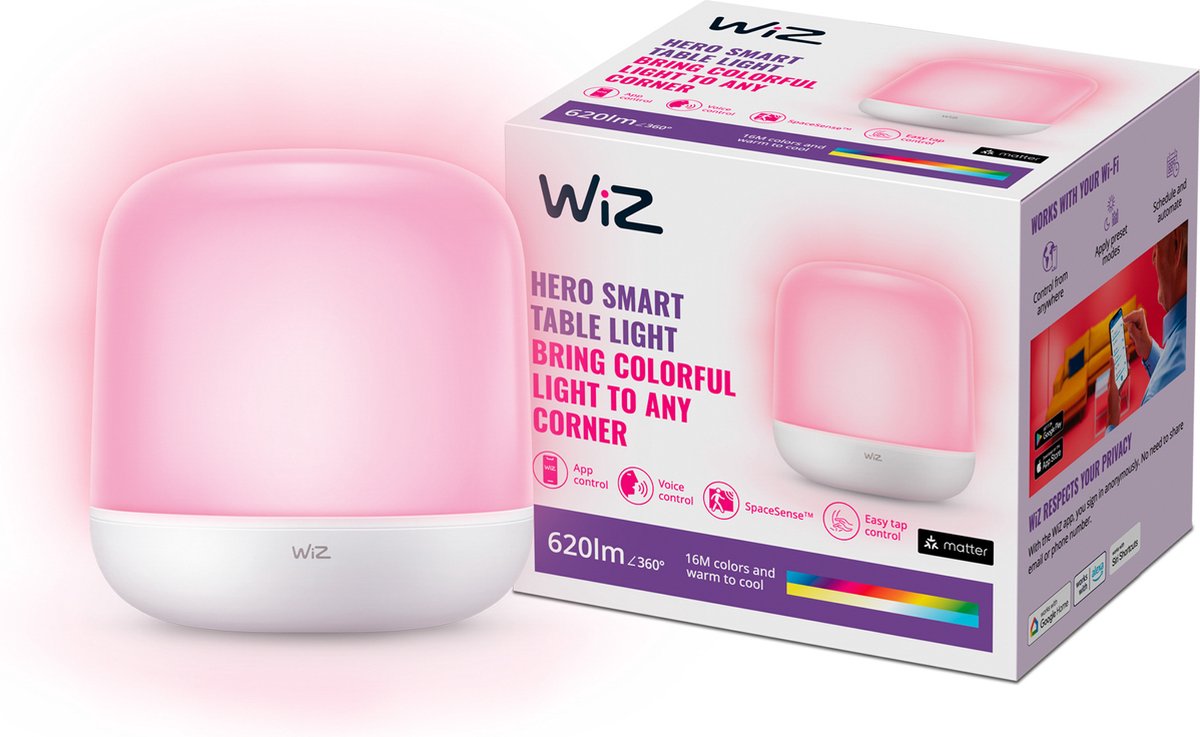 Wiz tafellamp hero - gekleurd en wit licht - slimme led verlichting - modern design - wi-fi