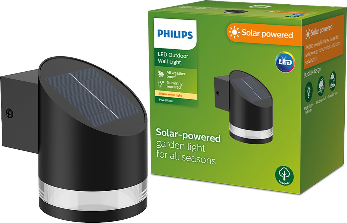 Philips led philips fyve solar wandlamp - zwart