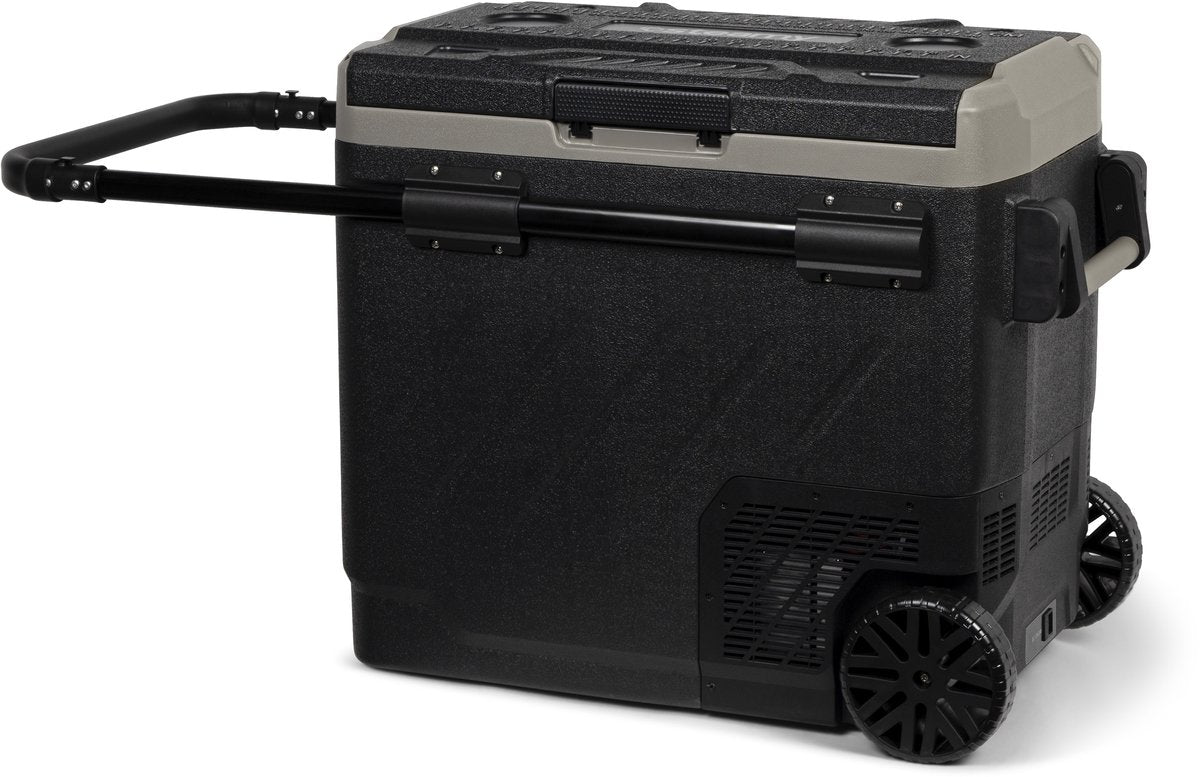 Steamy -e dual zone roller elektrische compressor koelbox op wielen - dual zone - 58 liter - 12v en 230v - voor auto en camping - zwart