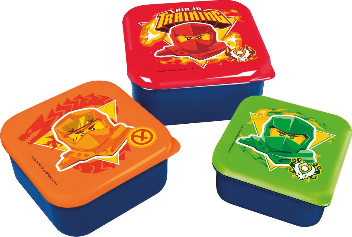 Stor lego ninjago 3-in-1 snackdoosjes - 3 formaten - vierkant - sluit goed af - lunchboxen voor kinderen - los deksel - geschikt voor koekjes, fruit en snacks - donkerblauw