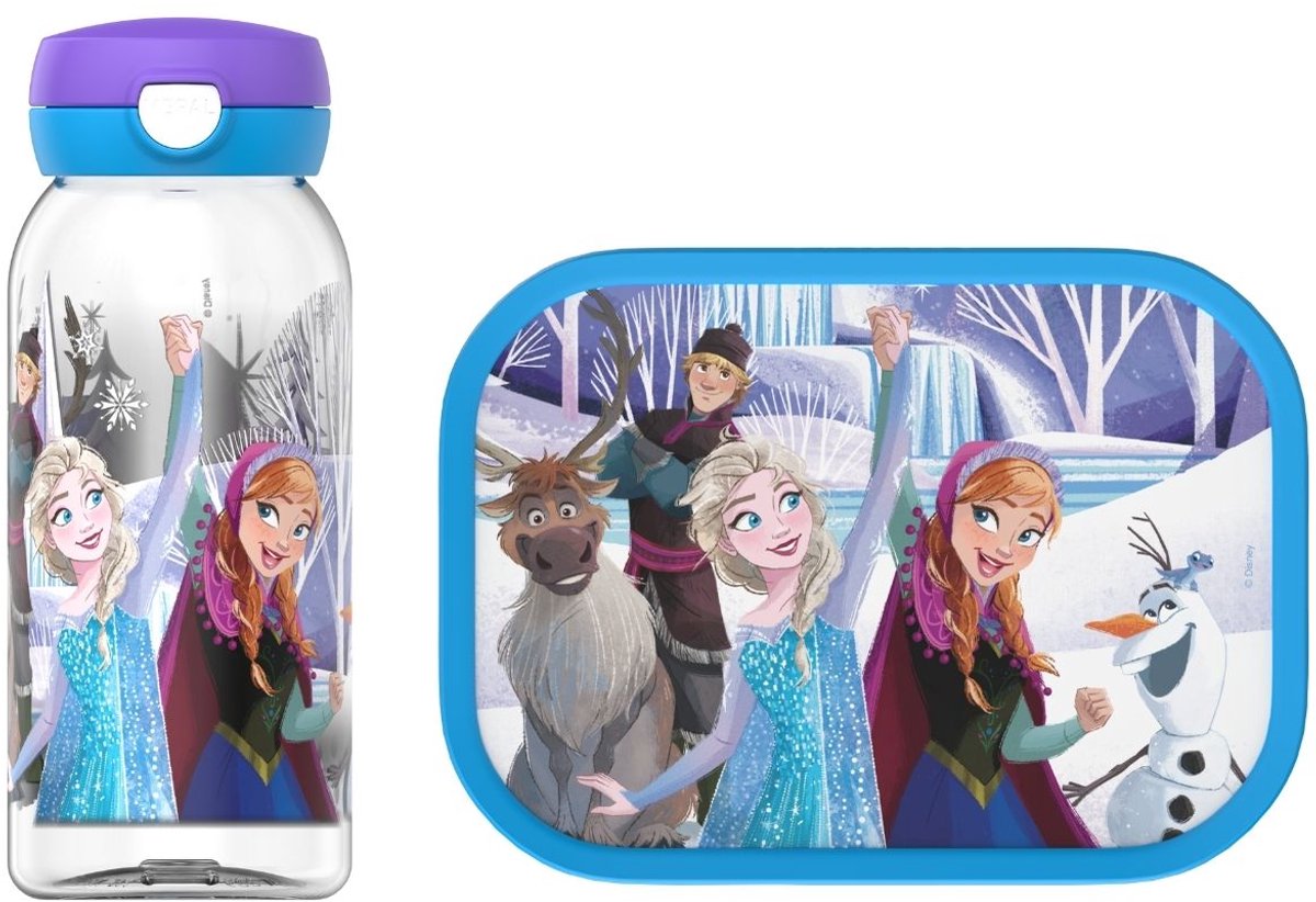 Mepal lunchset (drinkfles met flipdop lunchbox) campus - 600 + 750 ml - broodtrommel en drinkbeker voor kinderen - bento box - drinkfles met flipdop - frozen friends