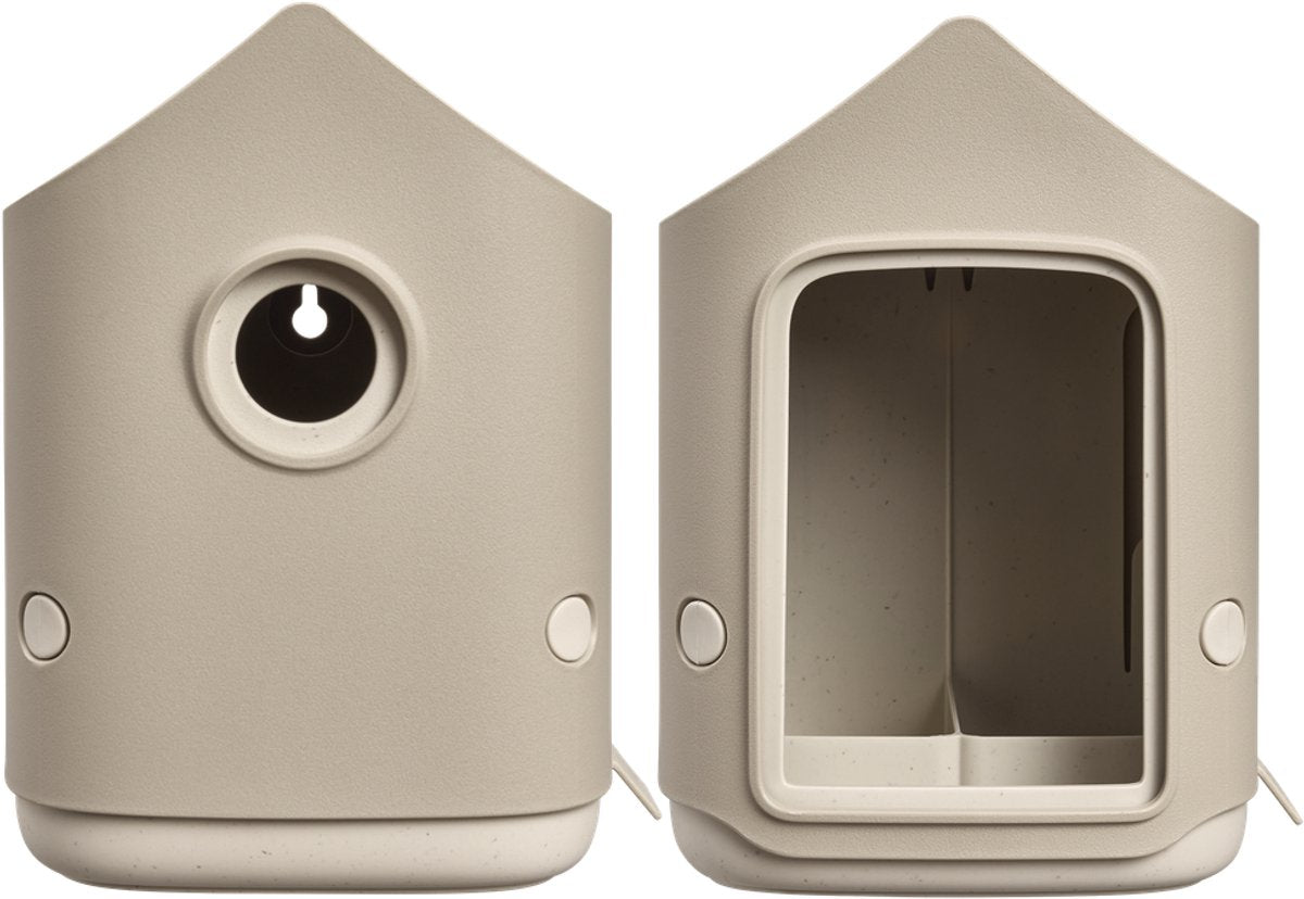 Elho cosy bird house and feeder - vogelhuisje en vogelvoederhuisje - 100% gerecycled plastic - l17.6 x b18 x h23 cm - paddenstoel beige