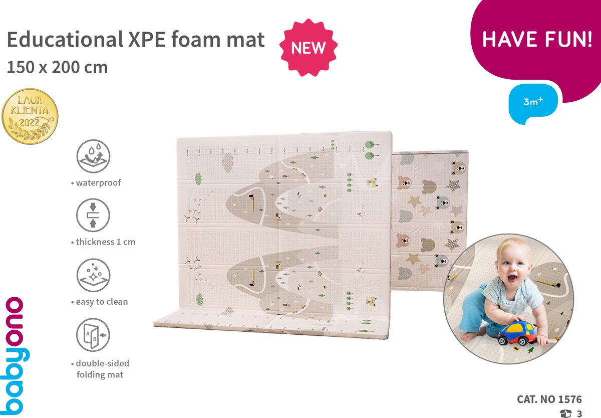 Babyono baby ono 150 x 200 cm educatieve omkeerbare speelmat