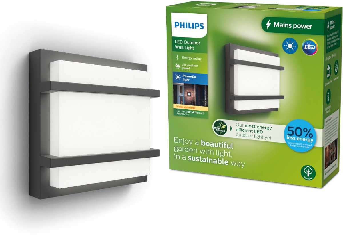 Philips led philips petronia wandlamp - ultra efficient - antraciet - 3,8w