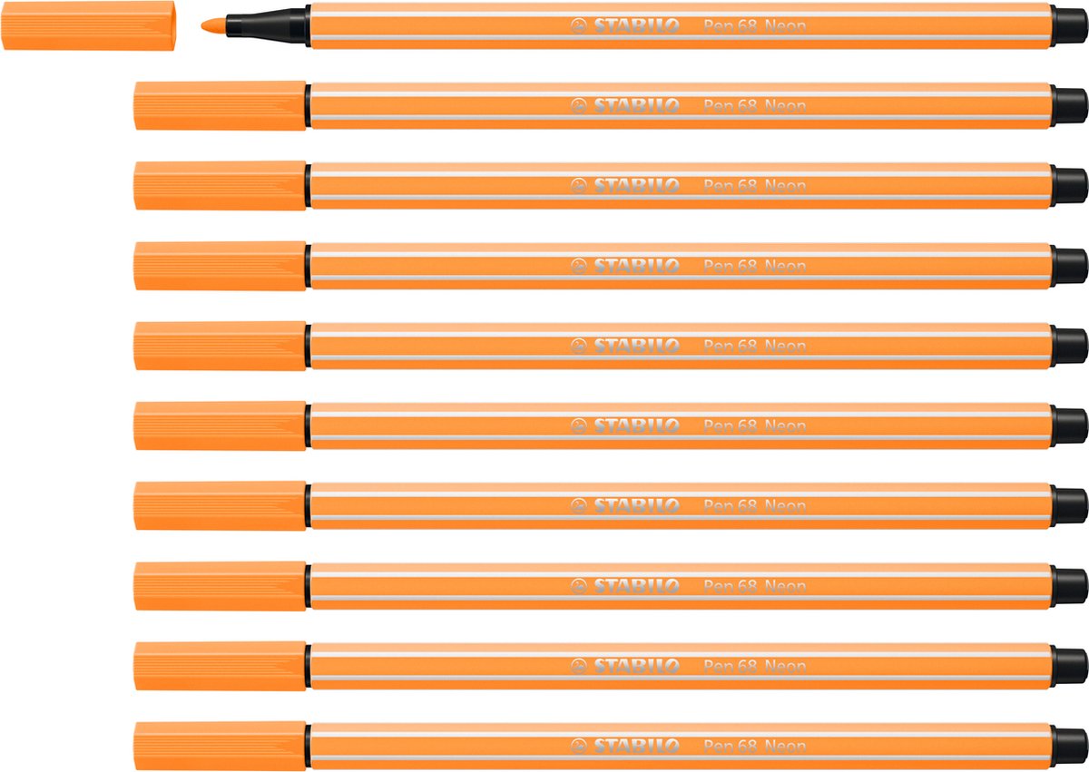 Stabilo pen 68 - premium viltstift - neon oranje - doos 10 stuks