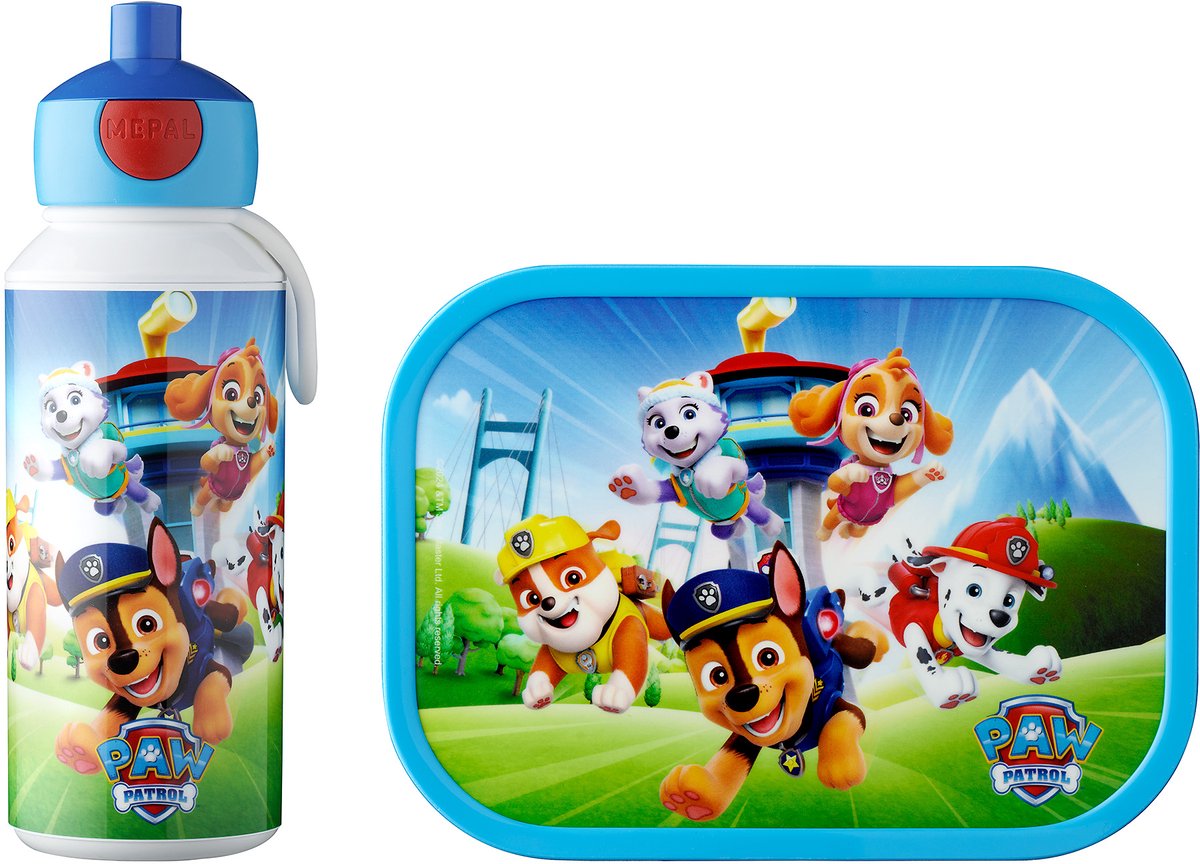 Mepal lunchset (pop-up fles lunchbox) campus - 400 + 750 ml - broodtrommel en drinkbeker voor kinderen - bento box - pop-up drinkfles - paw patrol pups