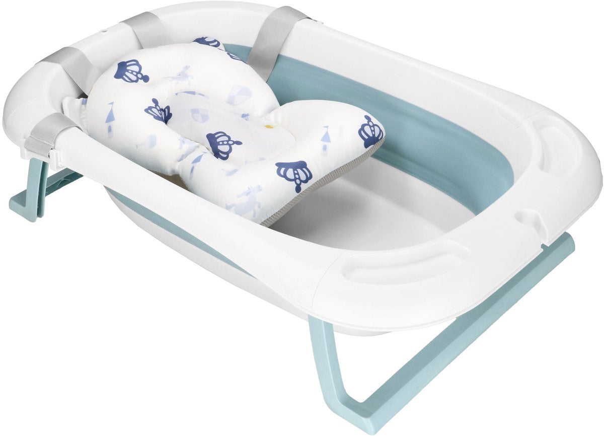 Springos opvouwbaar baby bad - opvouwbaar - draagbaar - met stop - thermometer - kussen - tot 12 maanden - 35 l - blauw - wit - 82 x 52 x 22 cm