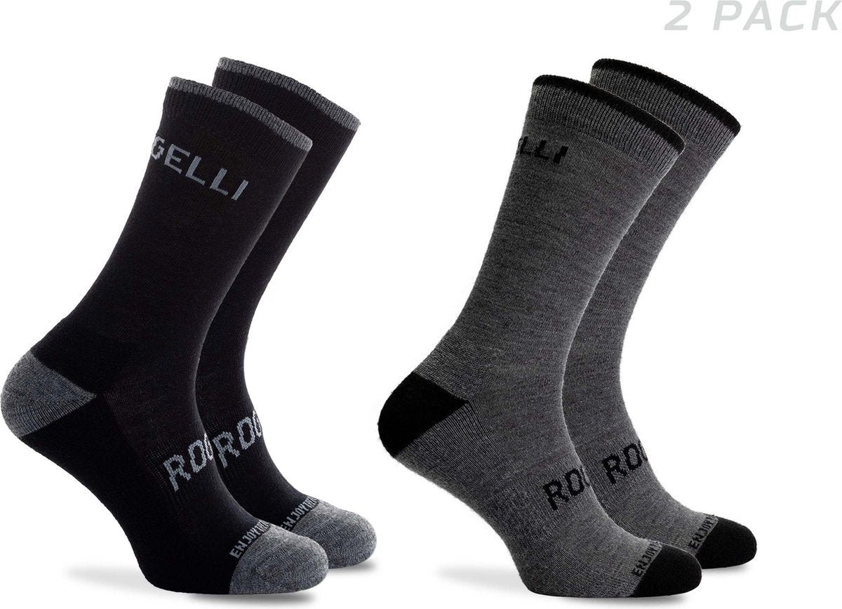 Rogelli merino wool fietssokken - 2-pack - zwart grijs - 36 39