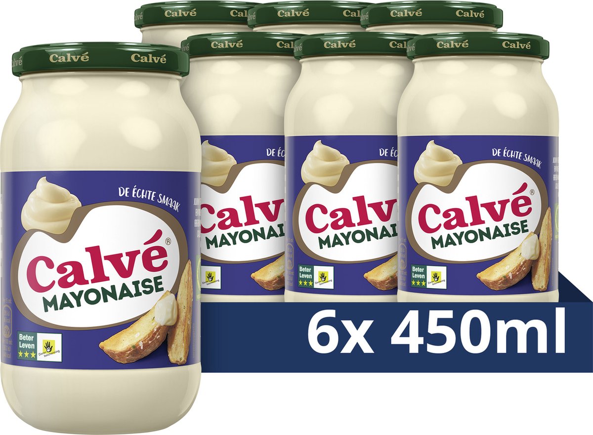 Calvé mayonaise - de échte - 6 x 450 ml - voordeelverpakking