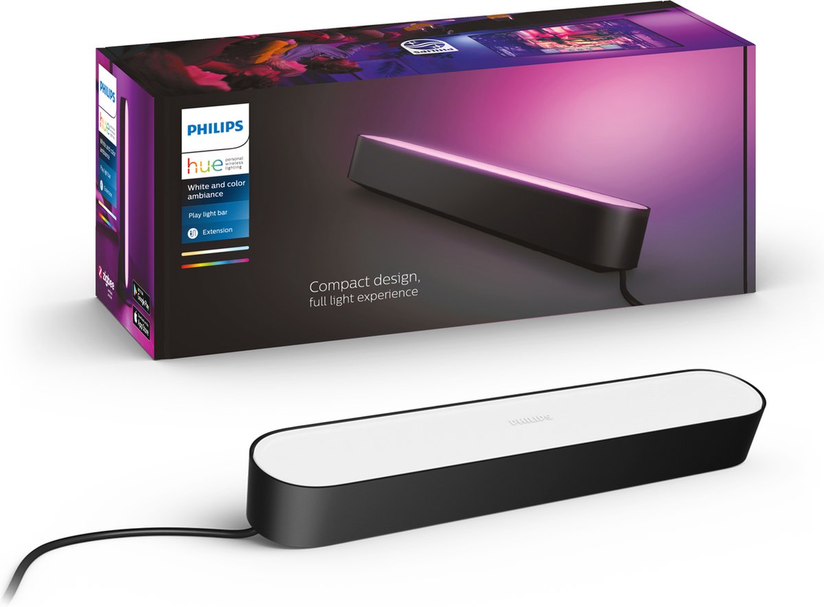 Philips hue play lightbar - wit en gekleurd licht - zwart - 1-pack - uitbreiding