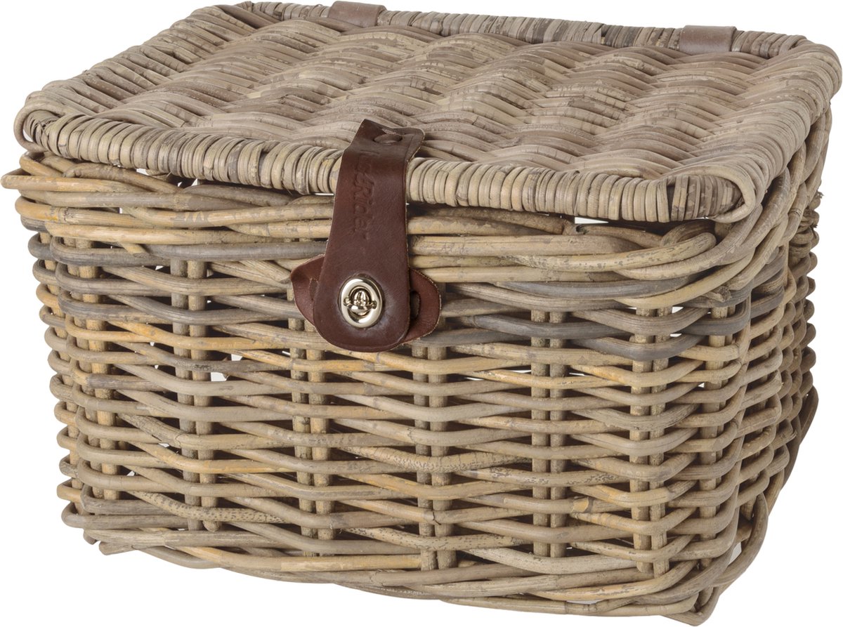 Fastrider sera fietsmand - naturel rotan fietsmanden - 17l - fietsmand met deksel - handgemaakt