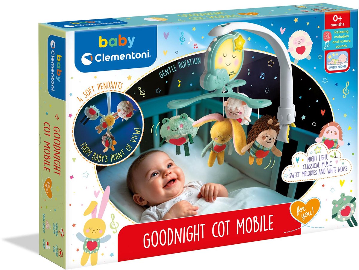 Clementoni babymobiel met licht en muziek - boxmobiel - sensorisch montessori speelgoed - mobiel voor baby vanaf 0 maanden