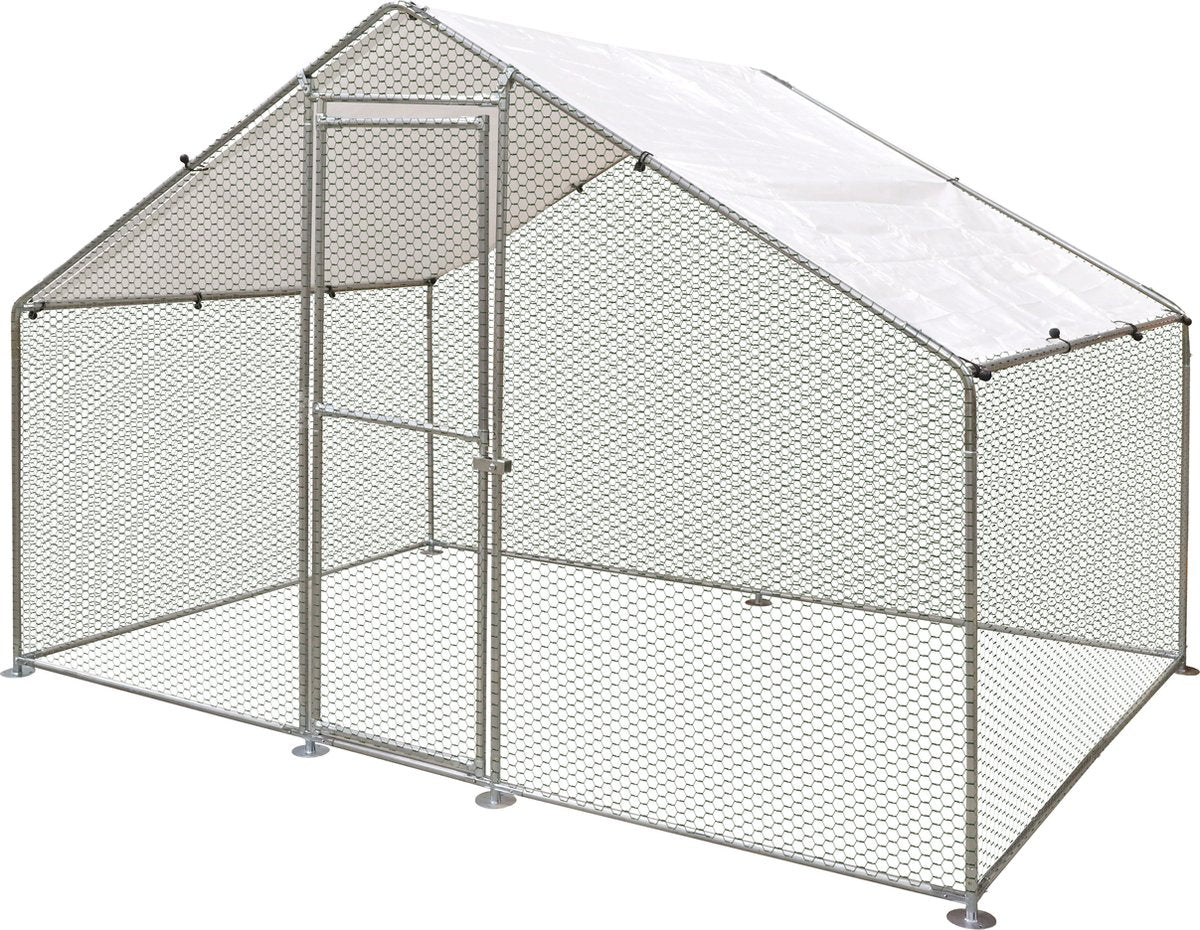 Flamingo ren doerak - zilver - 2 x 3 x 2 m - buitenren voor pluimvee en konijnen - stevig, flexibel en eenvoudig aan te passen