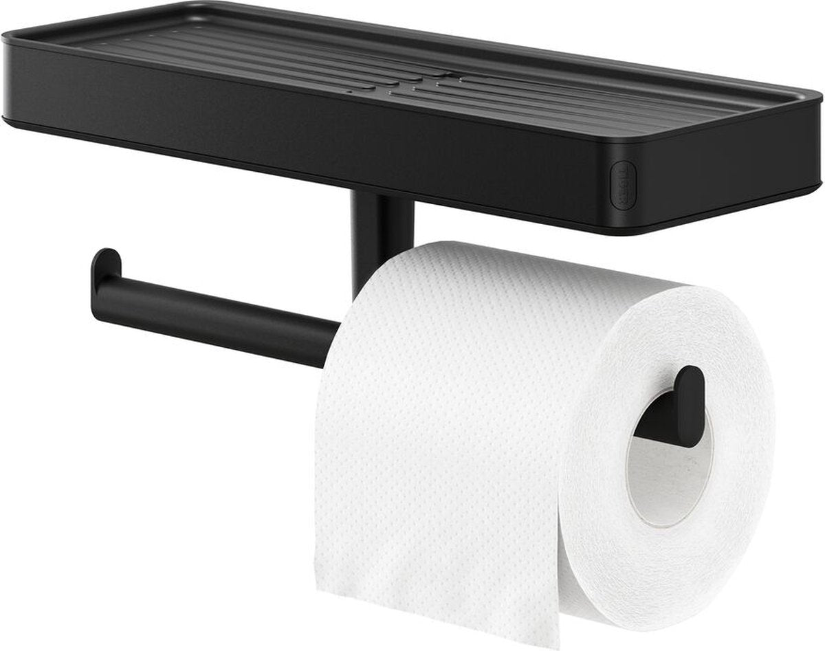 Tiger carv - dubbele wc rolhouder met planchet - toiletrolhouder - zonder boren - boren of lijmen - zwart
