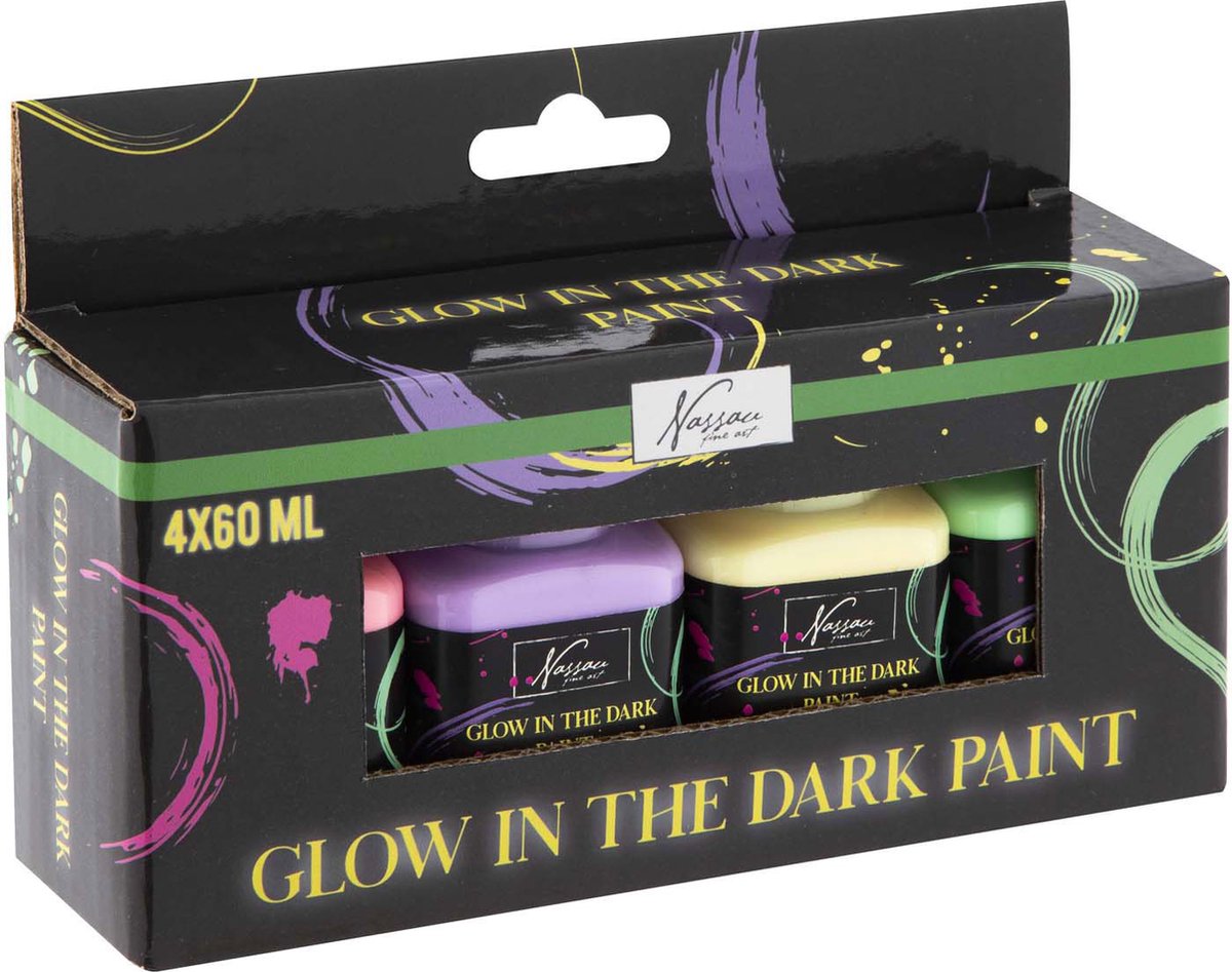 Creative craft group acrylverf glow in the dark set 4x60ml knutselverf.