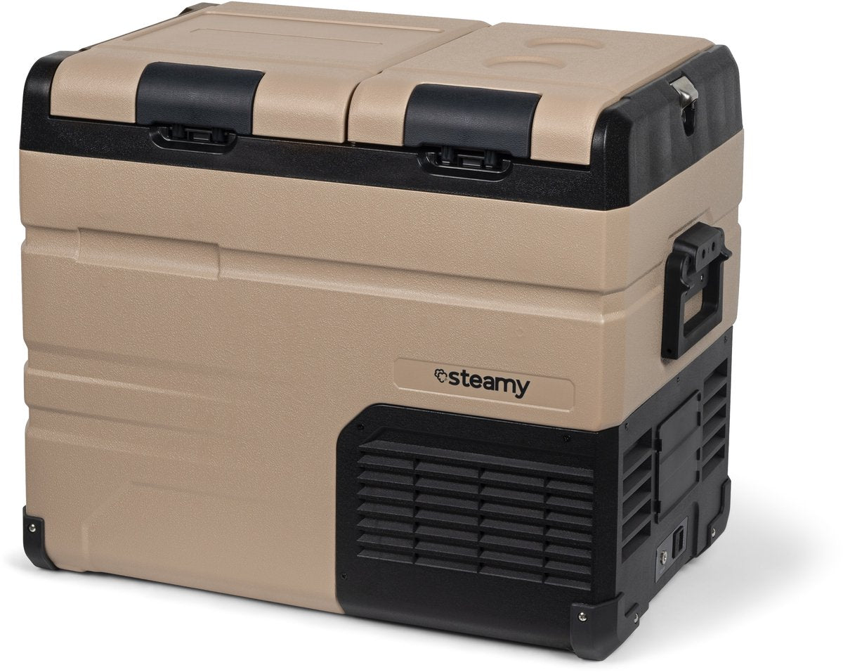 Steamy -e dual zone elektrische compressor koelbox - dual zone - 45 liter - 12v en 230v - voor auto en camping - sandstone