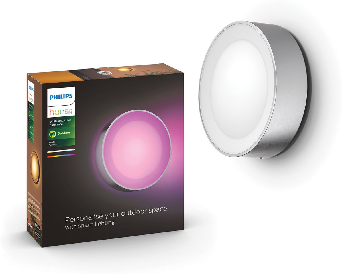 Philips hue daylo muurlamp - wit en gekleurd licht - roestvrij staal