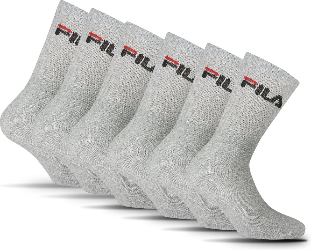 Fila crew sportsokken - maat 39 42 - 6 pack - grijs