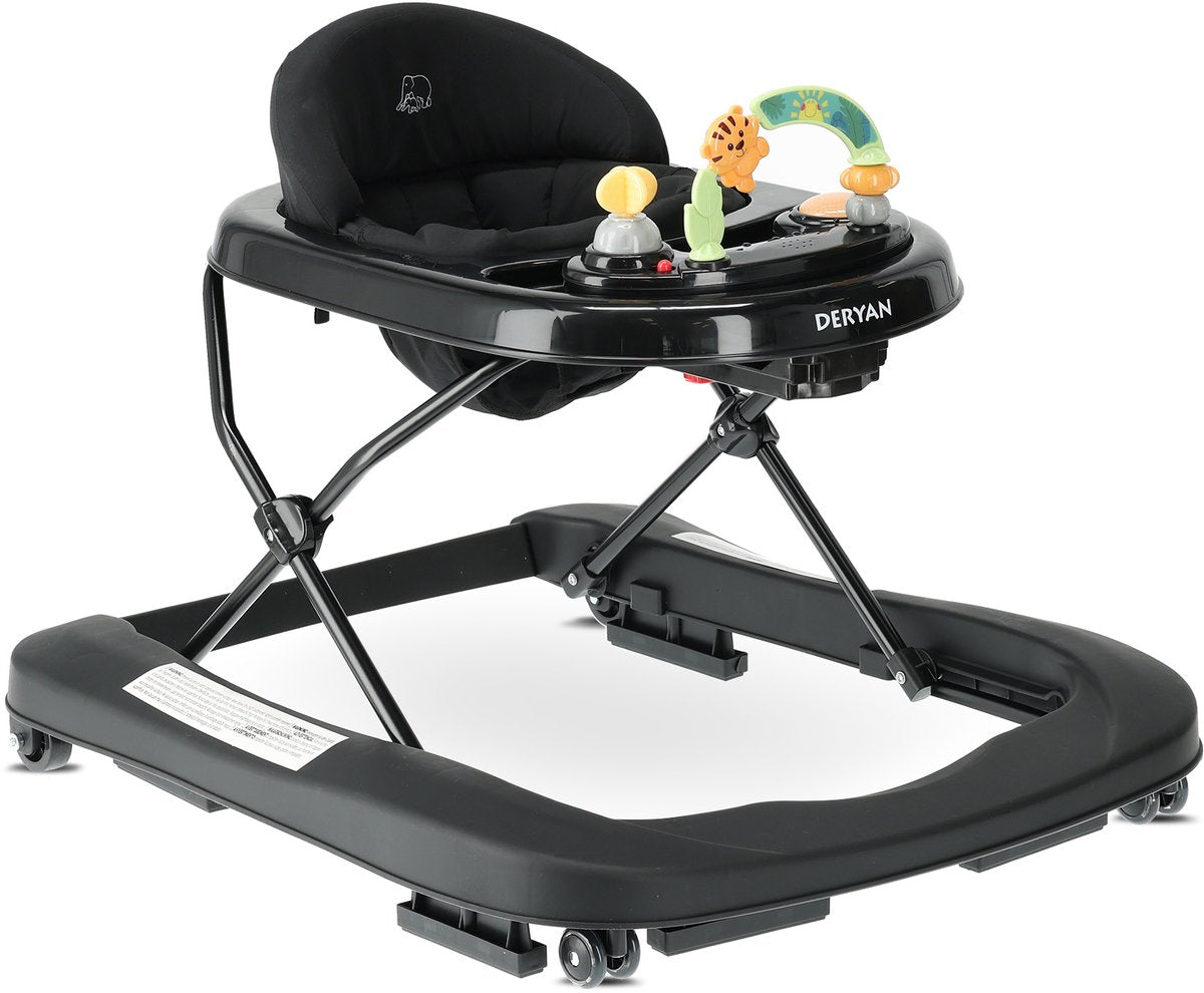 Deryan luxe 2-in-1 loopstoel - inclusief speelset en dienblad - inklapbaar - zwart