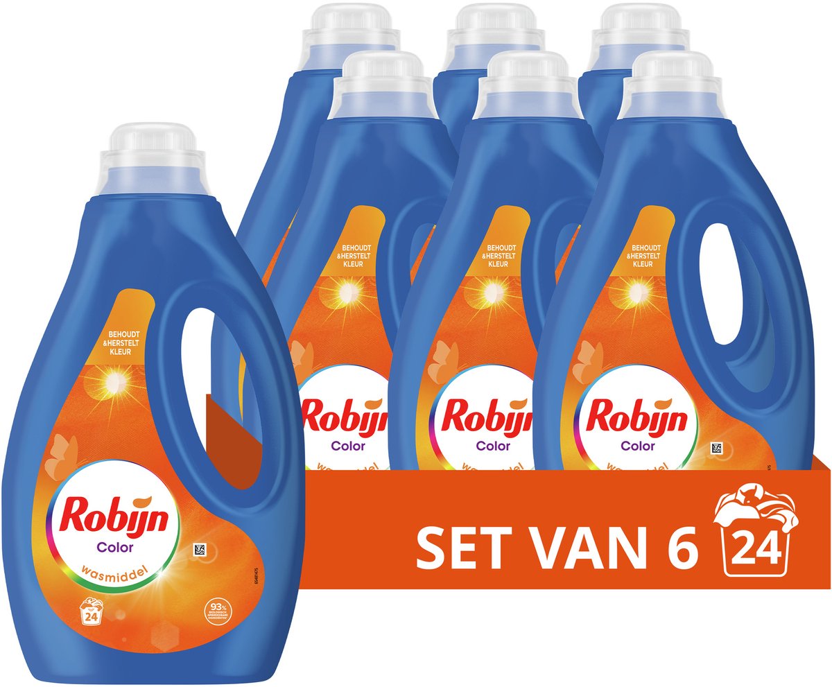 Robijn - vloeibaar wasmiddel- color - 6 flessen - 144 wasbeurten - voordeelverpakking