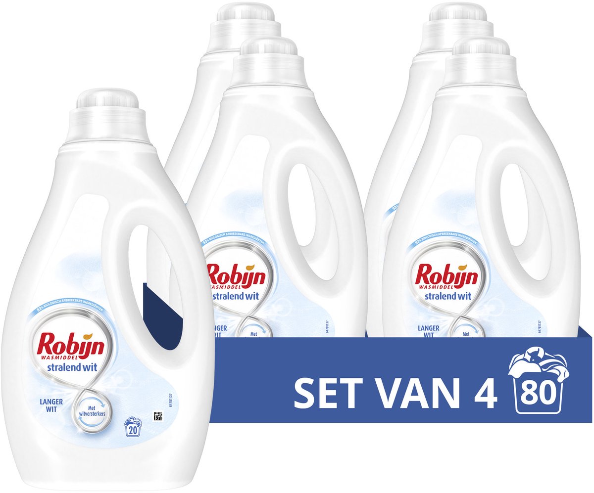 Robijn - vloeibaar wasmiddel - stralend wit - 4 flessen - 80 wasbeurten - voordeelverpakking