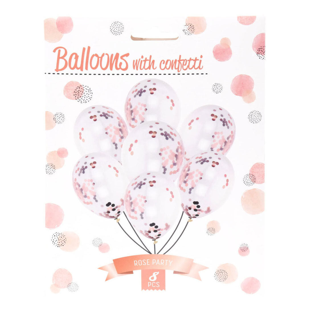 Ballonnen met rosegouden confetti, 8st.