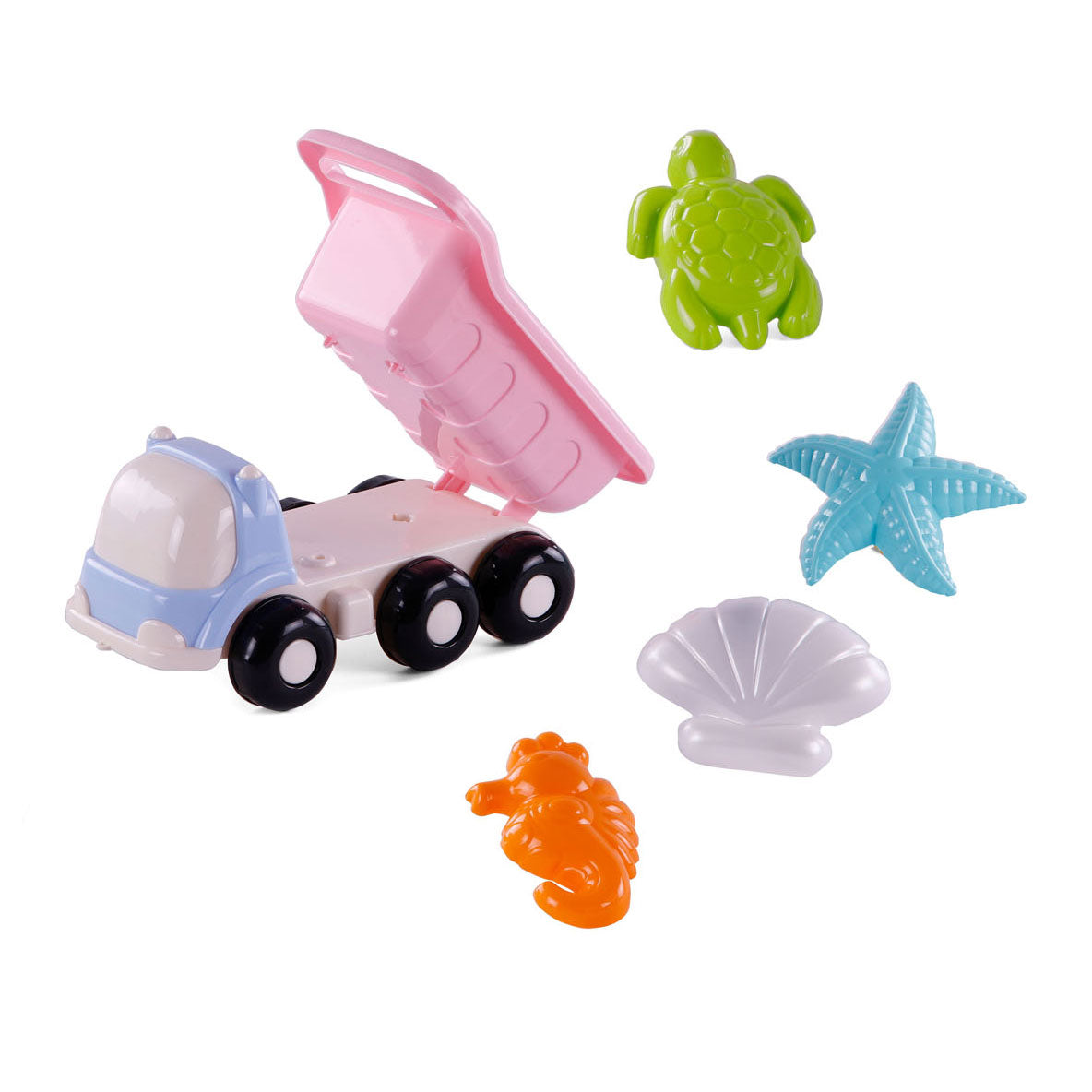 Cavallino strand kiepwagen met 4 zandvormen roze