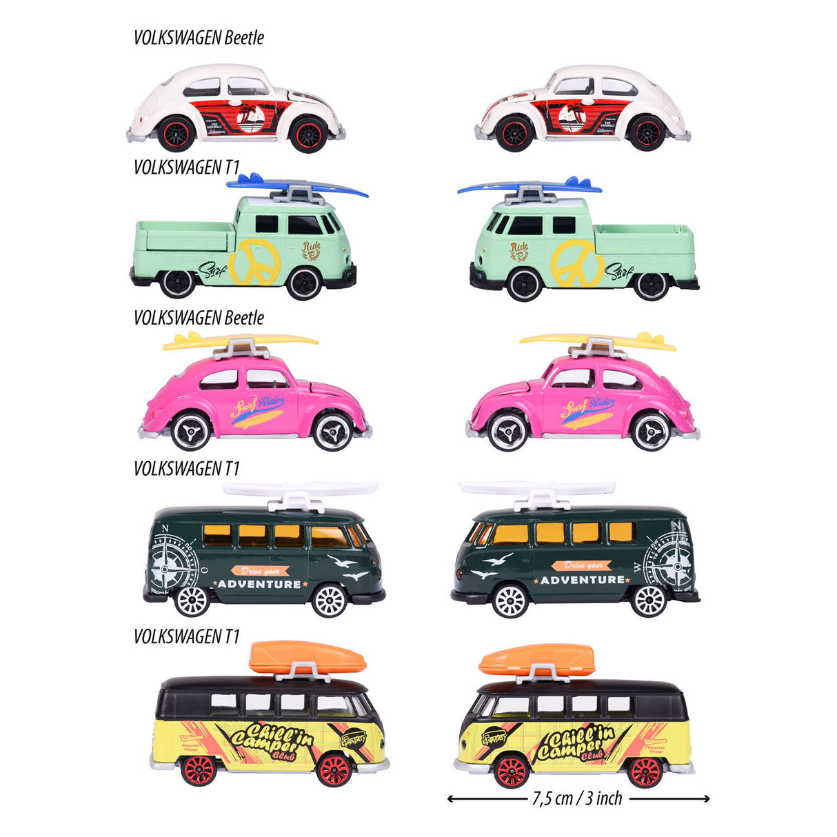 Majorette volkswagen the originals speelauto's, 5st.