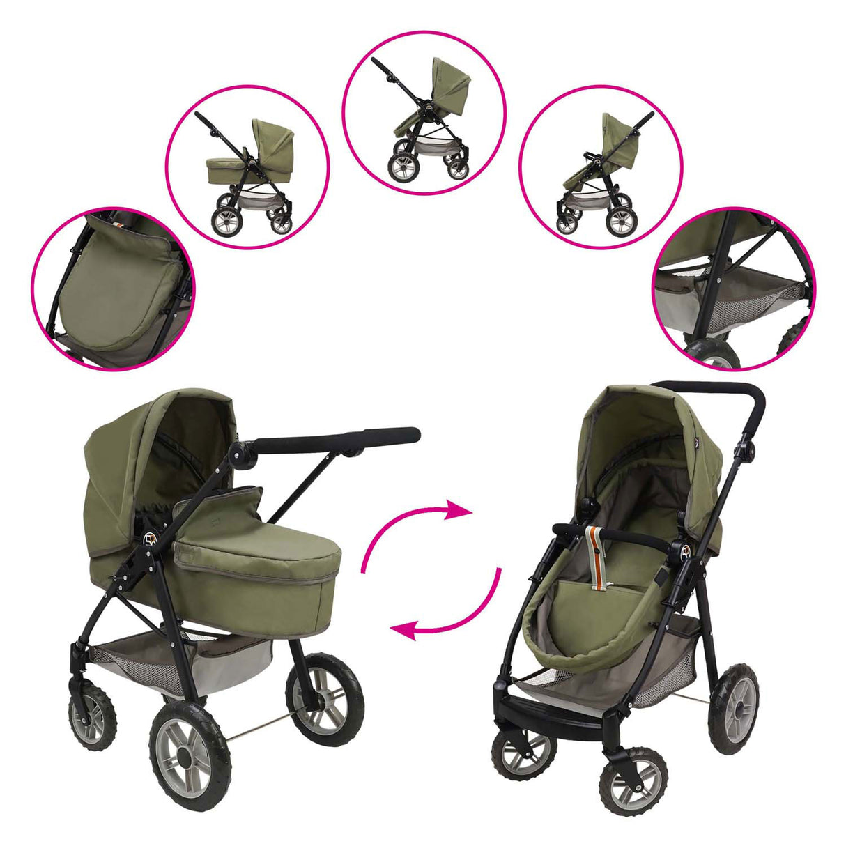 2-in-1 poppenwagen