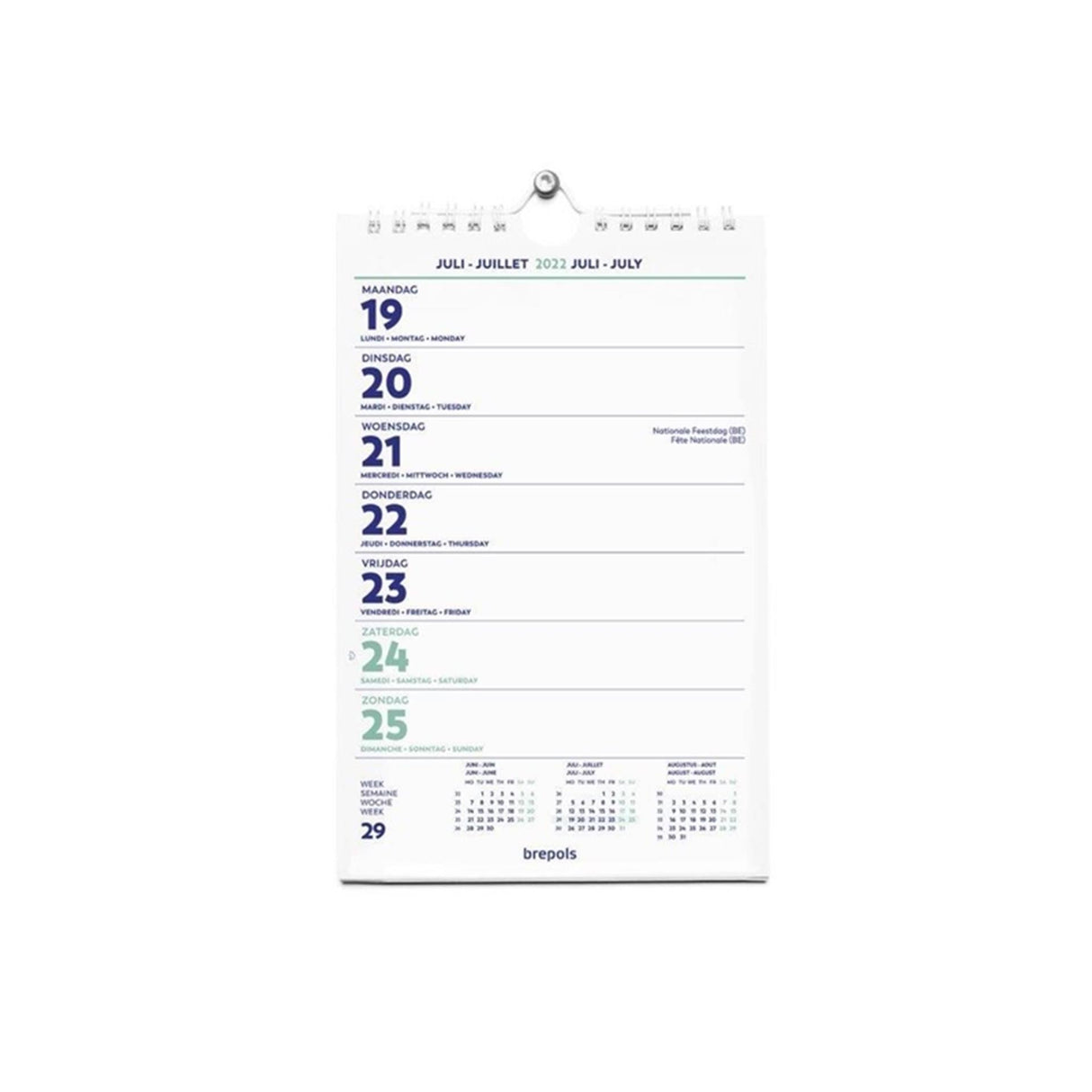 Brepols wandkalender weekkalender 2026 =2 spiraal 13x21cm