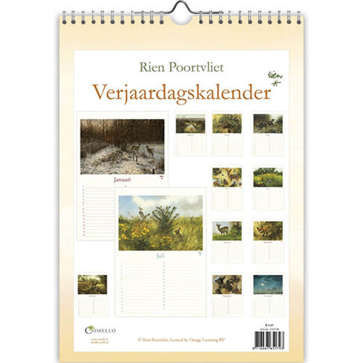 Comello rien poortvliet a4 natuur verjaardagskalender 30x21cm