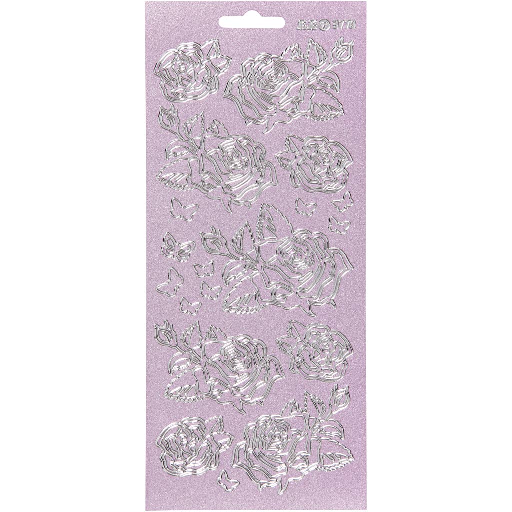 Stickers, rozen, vel 10x23 cm, zilver, 1 vel