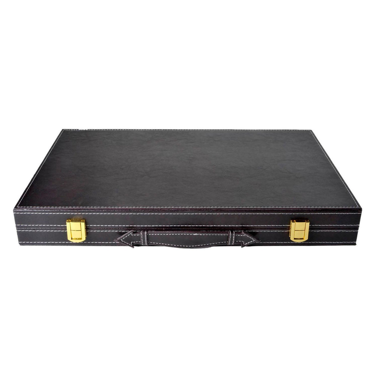 Engelhart backgammon 18 inch - bruin ivoor gestikt bord - zwarte koffer met handvat - luxe reiseditie -