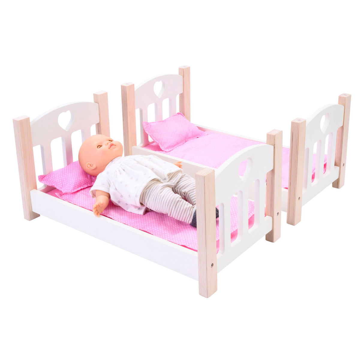 Poppen stapelbed roze wit