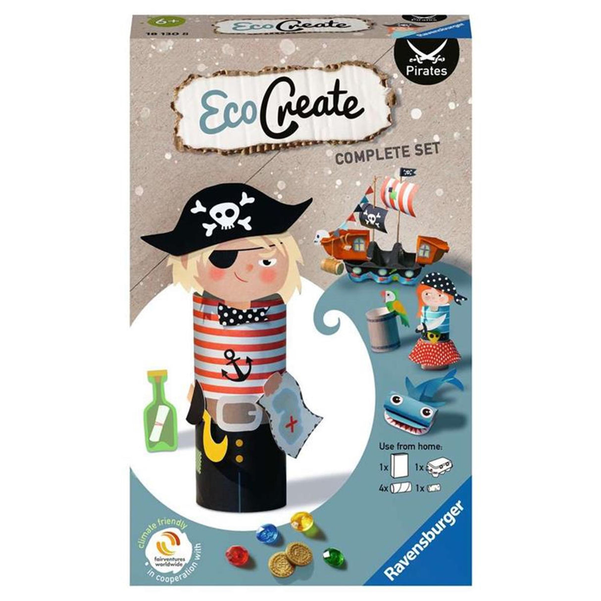 Ravensburger ecocreate mini pirates - hobbypakket - knutselen met oude verpakkingen