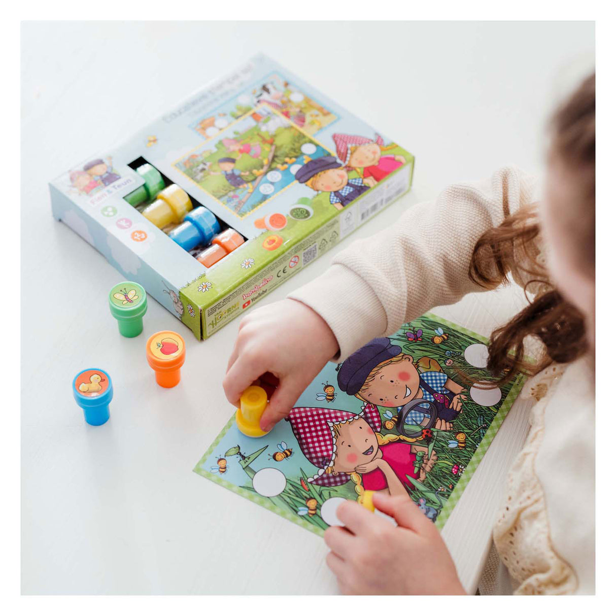 Bambolino fien teun creatieve stempelset, stempels en gekleurde kaarten - creatief, educatief speelgoed - boerderij speelgoed - vanaf 3 jaar - toys