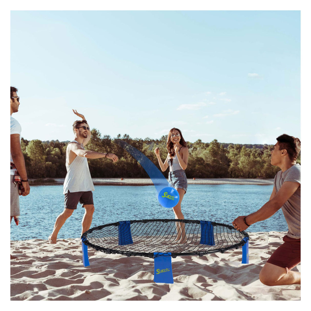 Eddy toys vang-en werp spel spyderball | blauw | 90cm
