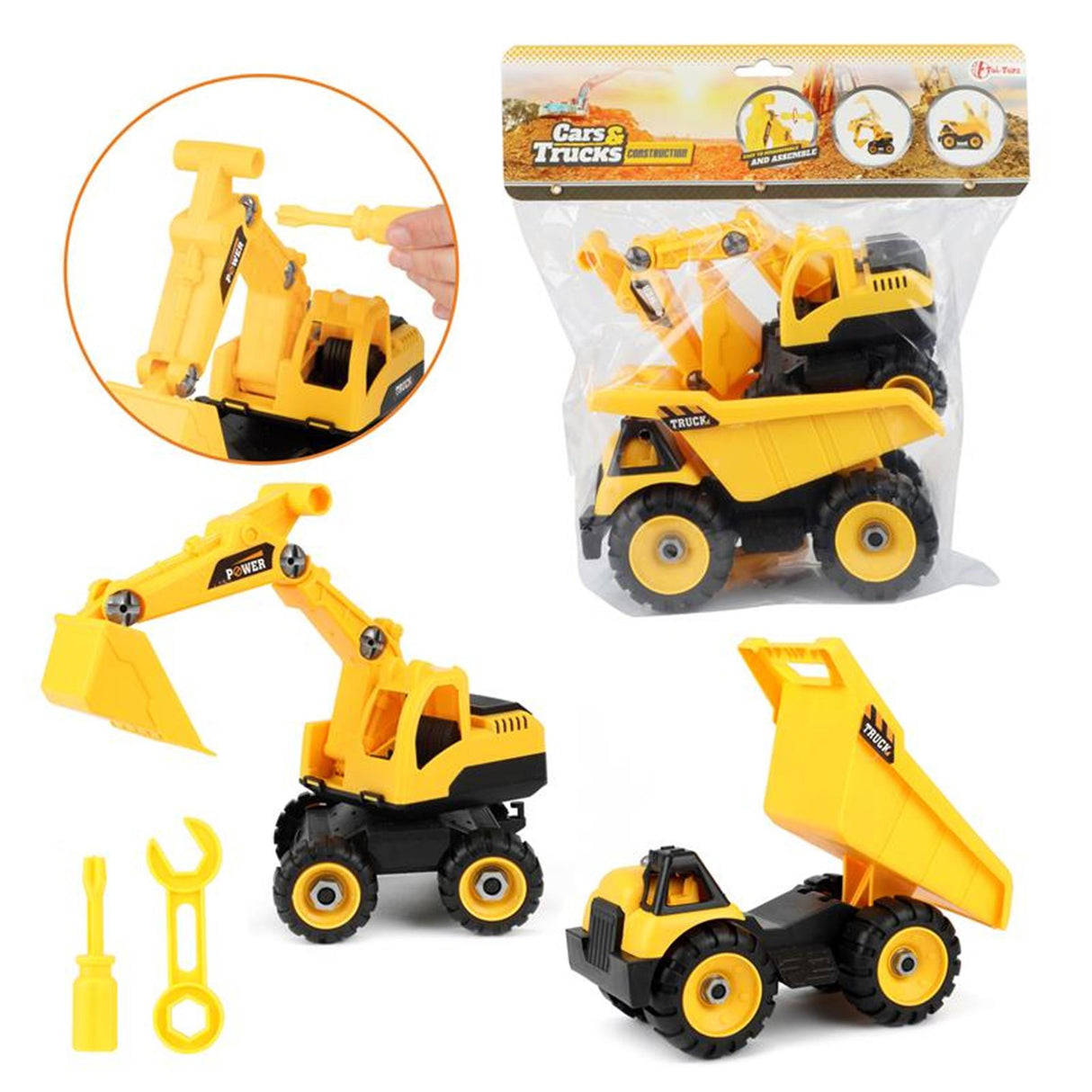 Toi-toys toi toys cars trucks kiepwagen en graafmachine in zak