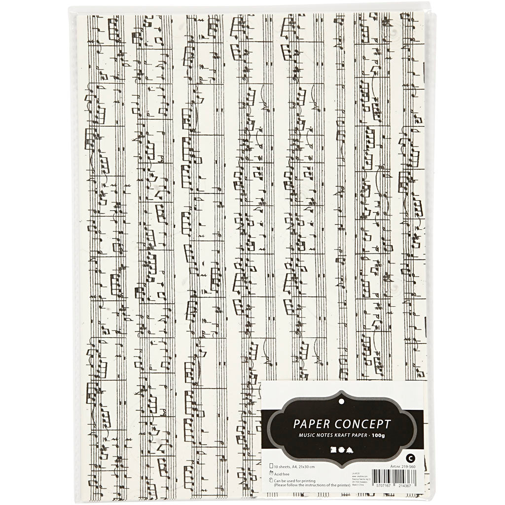 Creotime http: www.cchobby.nl kraft-papier-met-print-muzieknoten-a4-vel-210x297-mm-100-gr-10-vel-1-doos