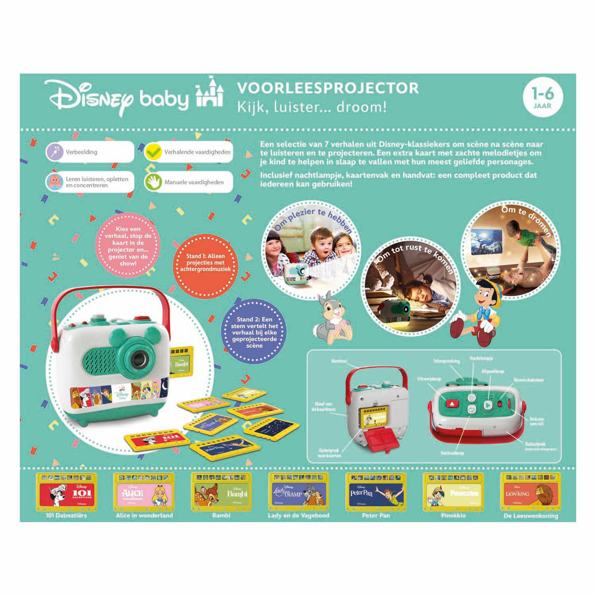 Clementoni disney baby voorleesprojector lion king bambi en meer - nachtlampje kinderen - projector met muziek en verhalen - vanaf 1 tot 6 jaar