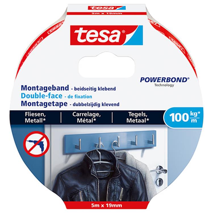 Tesa 1051186 - powerbond® montagetape tegels metaal 5m:19mm | 5 stuks