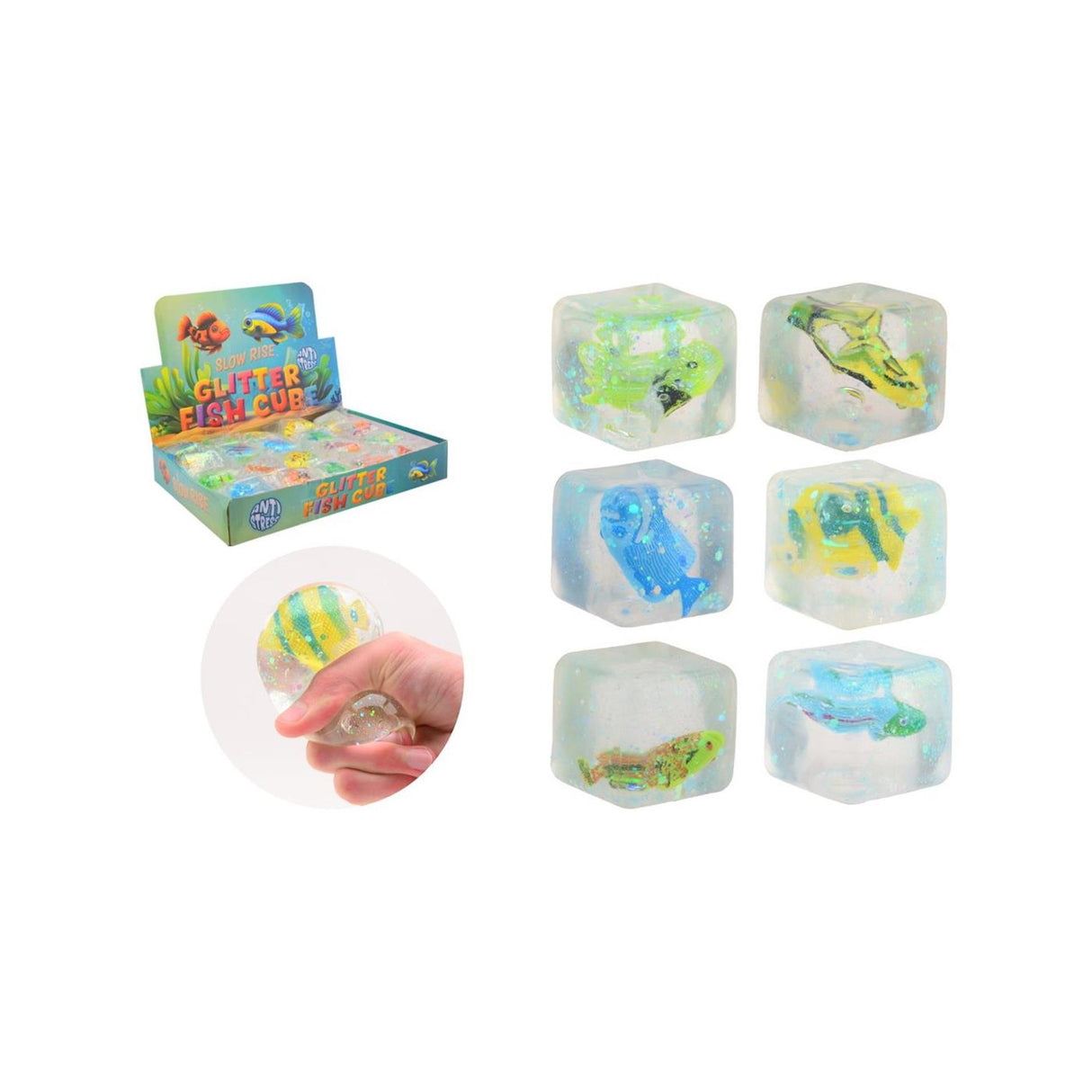Johntoy slow rise glitter kubus met vis