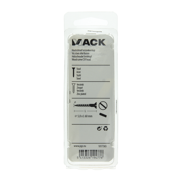 Mack 1017365 - houtschroef verzonken kop verz6 st 5,0 x 60 mm | 10 stuks