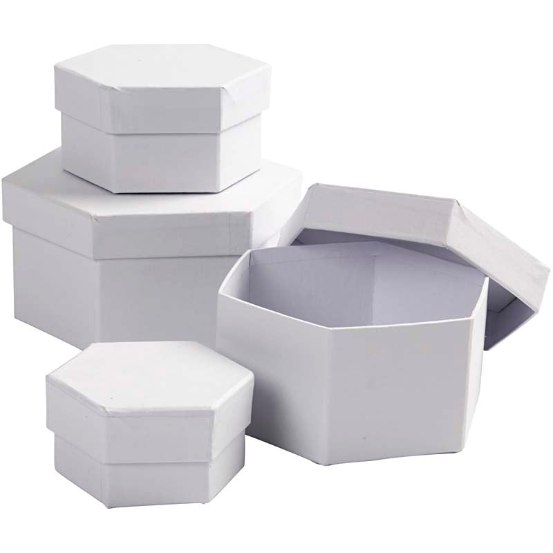 Creativ company http: www.cchobby.nl hexagonale-dozen-afm-6-5x4-8x5-10x6-12x7-cm-wit-4-stuk-1-set